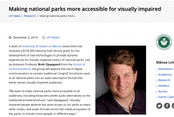 Screenshot of the Making national parks more accessible for visually impaired article
