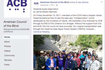 Screenshot of the Yosemite Audio Description article