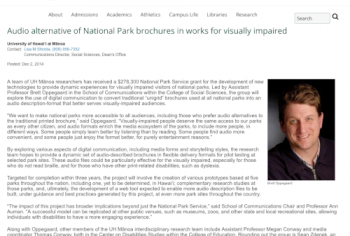 Screenshot of the Audio alternative of National Park brochures in works for visually impaired article