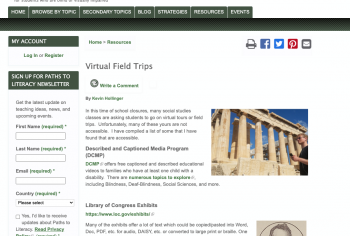 Screenshot of the Virtual Field Trips article